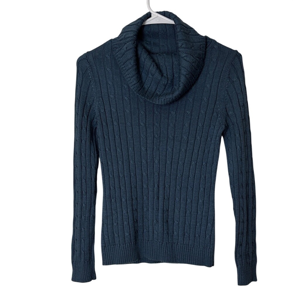 Ann Taylor Cable Knit Cowl Neck Sweater Slate Blue Womens Small Silky Blend